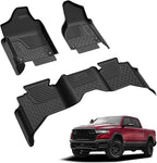LASFIT Floor Mats for 2013-2018 Dodge Ram 1500 Quad Cab, 2019-2024 Dodge Ram 1500 Classic, Fit for Bucket Seat & Carpet Flooring, All Weather TPE Custom Fit Car Mats Floor Liners 1st & 2nd Row, Black