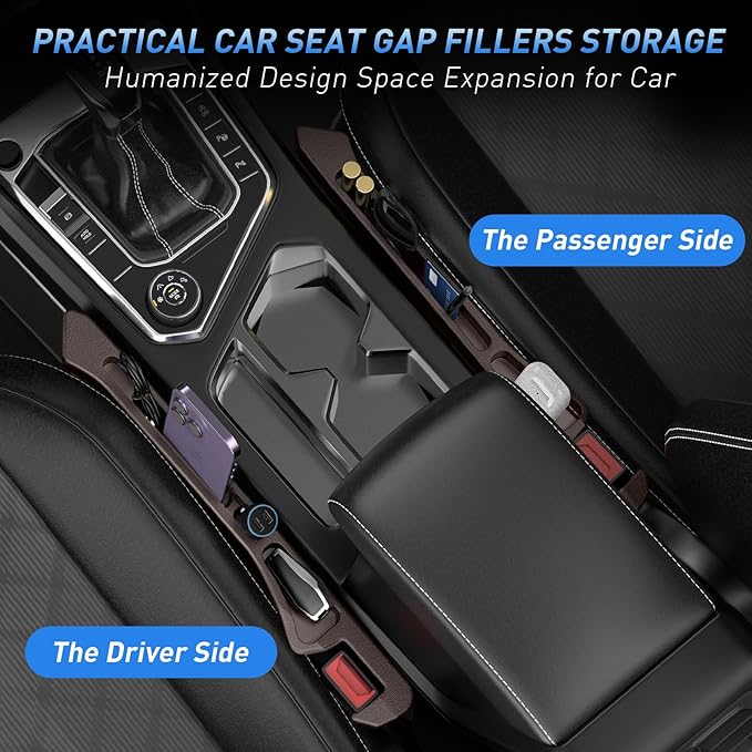 Car Seat Gap Filler 2Pack, Inserts Between Seats Console with Organizer Storage Upgraded Phone Holder Car Side Seat Gap Fillers Cars Front Seats Fill Plug Car Essentials for Vehicle SUV Truck (Brown)