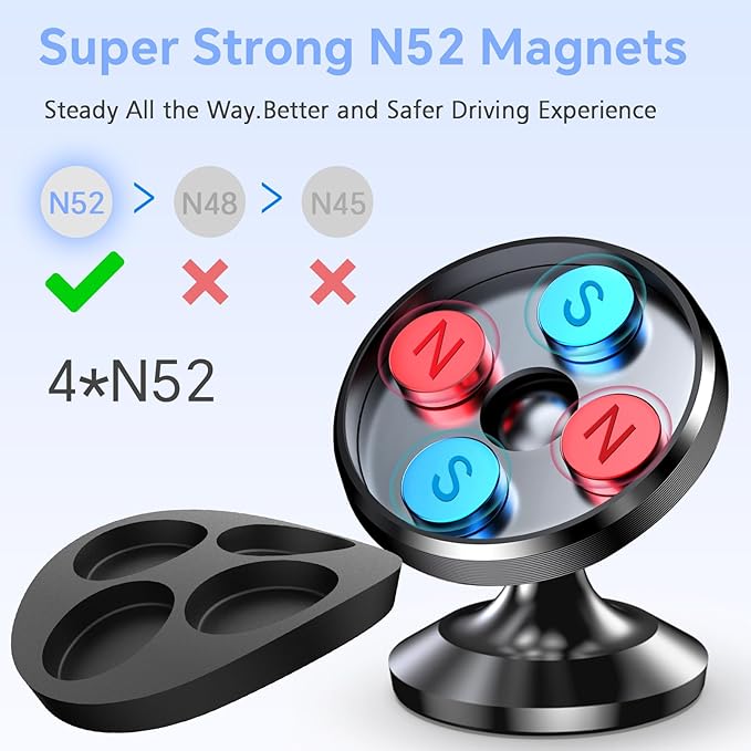 【 2-Pack 】 Magnetic Phone Holder for Car Dashboard【Strong Magnet】iPhone Magnetic Phone Mount for Car Phone Holder 【4 Metal Plate】Cell Phone Holders for Your Car Mount for iPhone 17 Pro Max Air 16 15
