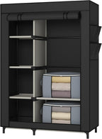 Calmootey Portable Closet, Wardrobe with 6 Shelves and Hanging Rod, Storage Organizer for Bedroom, Non-Woven Fabric Cover wit