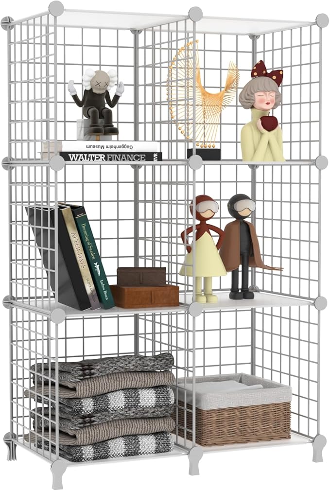 AWTATOS 6 Cube Storage Wire Closet Organizers DIY Stackable Storage Shelves Bookcase Cabinet for Home Office, White