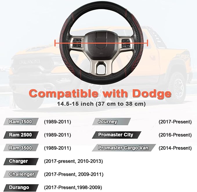 West Llama Customized Auto Car Steering Wheel Cover for Dodge 1989-2011 RAM 1500 2500 3500, Charger, Durango, Challenger (Dia
