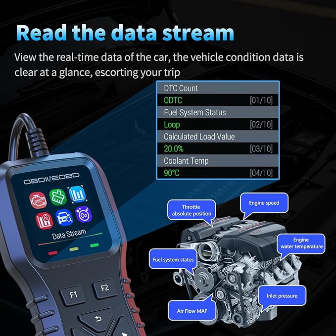 K1 obd2 Scanner,obd2 Scanner Diagnostic Tool,Car Code Reader for Check Engine Light, Real-Live Data, Freeze Frame with Colour