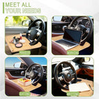 Bamboo Steering Wheel Tray,Double Sided Car Steering Wheel Tray with Silicone Protective Ring, Universal Laptop Desk for Eating,Reading,Writing,Natural Wood Snack & Writing Table