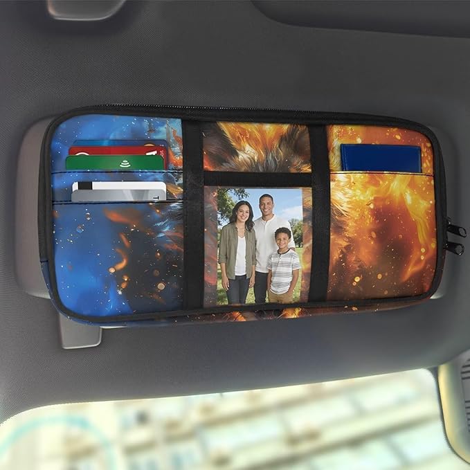 Wolf Print Car Sun Visor Organizer Multi-Pocket Sun Visor Storage Bag Auto Interior Accessories Visor Organizer Storage Pouch for ID Card