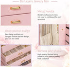 AKOZLIN 6-Tier Jewelry Box Organizer Functional Leather Jewelry Storage Case for Women Girls Ring Necklace Earring Bracelet H