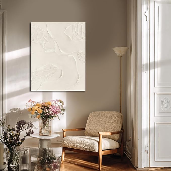 CHUDANHAO Abstract Hand Painted Wall Art Beige Wall Decor Line Hanging Art 32"x40" Large Artwork for Living Room Office Decor