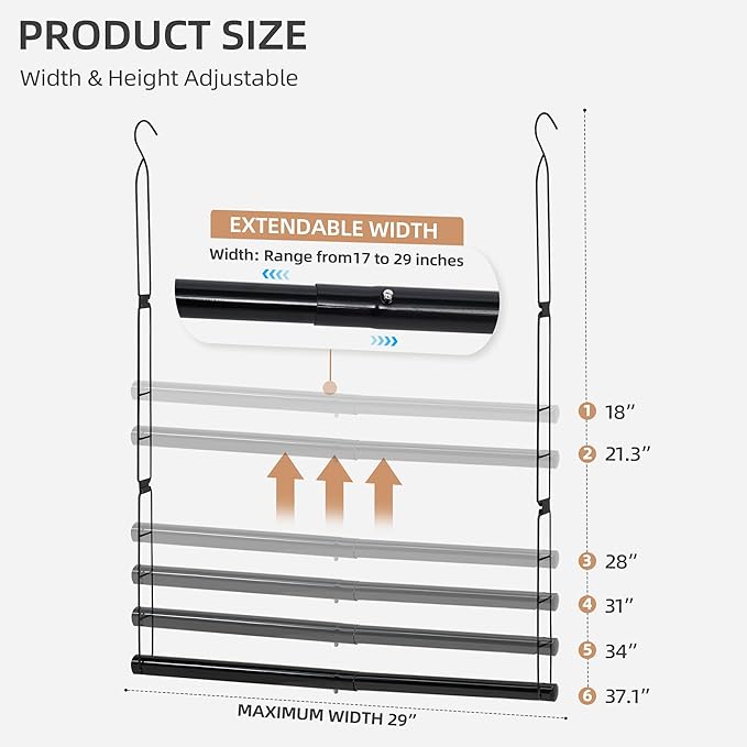 STORAGE MANIAC Hanging Closet Rod, Adjustable Width and Height Closet Hanging Organizer, Space-Saving Clothes Hanging Bar, Cl