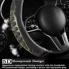 5D Honeycomb Black Car Steering Wheel Cover,14.5-15 Inch Universal Carbon Fibre Leather Covers Breathable Anti-Slip Odorless 