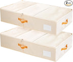 Criusia Under Bed Storage Bins with Clear PVC Lids – 2 Pack Large Underbed Organizers with Heavy-Duty Handles, Reinforced wit