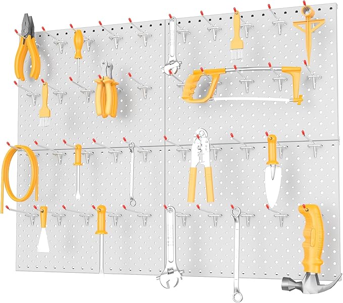 TORACK Metal Pegboard Panels and Hooks for Garage, Workbench, Shop, Shed Tool Organizer Peg Board with 1/8" & 1/4" Holes, Mod