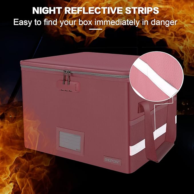 ENGPOW File Box with Lock, Fireproof Document Box with Zipper＆Pockets, Collapsible File Organizer Filing Storage Cabinet with