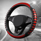 3D Massage Red Carbon Fiber Leather Steering Wheel Cover, 14.5-15 Inch Non-Slip Breathable Microfiber Car Steering Wheel Prot