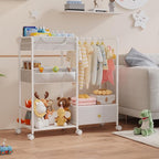 BBLIKE 3in1 Diaper Caddy Organizer - Diaper Caddy & Rolling Diaper Cart with Kids Clothing Rack for Nursery and Baby Essentia