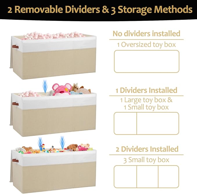 Gowee Extra Large Toy Storage Box with Lid, Sturdy Toys Storage Chest Bin Organizer Basket with Dividers for Kids, Boys, Girl