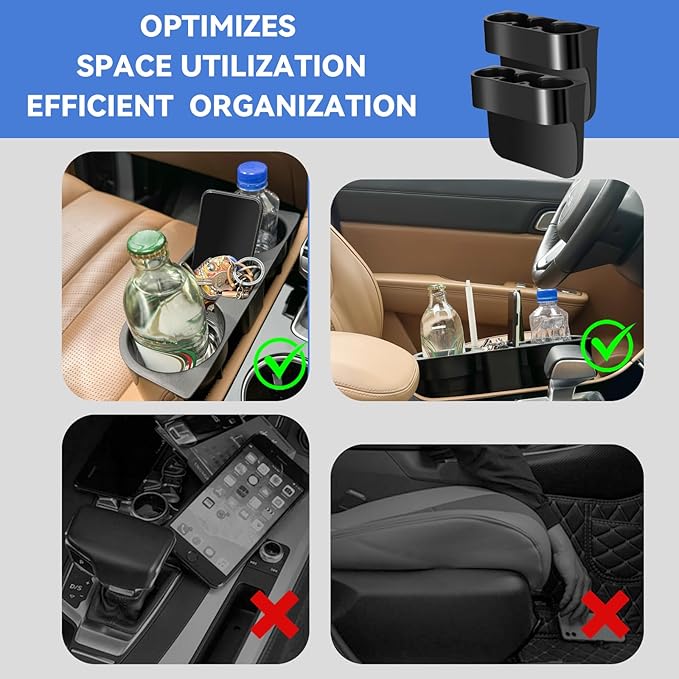2PCS Seat Wedge Cup Holder for Car, Seat Gap Filler Cup Organizer Storage Box with Coaster(Black)