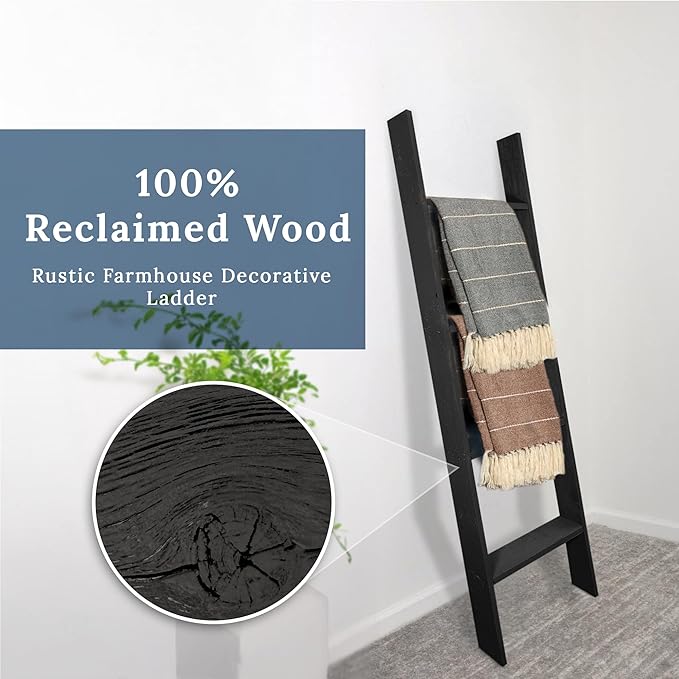 BARNWOODUSA Throw Blanket Ladder – Fully Assembled Reclaimed Wood – Rustic Decorative Ladder for Towels, Quilts, & More – Per