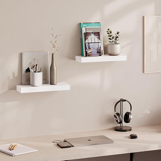 Ballucci Floating Shelves, 2-Pack 16" Wood Wall Shelf Set with Invisible Brackets for Bathroom, Living Room, Bedroom, Kitchen