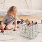 Storage Basket Boho Fabric Large Collapsible Floral Laundry Nursery Hamper Portable Folding Storage for Clothes Toys (Vine-Bl