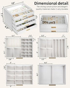 AKOZLIN Jewelry Box with Clear Lid Functional Leather Jewelry Storage Organizer Case 4 Drawers for Women Girls Necklace Ring 