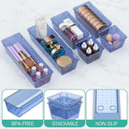 WOWBOX 12 Pack Clear Drawer Organizer Set, Acrylic Drawer Storage Trays, Storage Bins for Makeup, Cosmetics, Jewelries, Utens