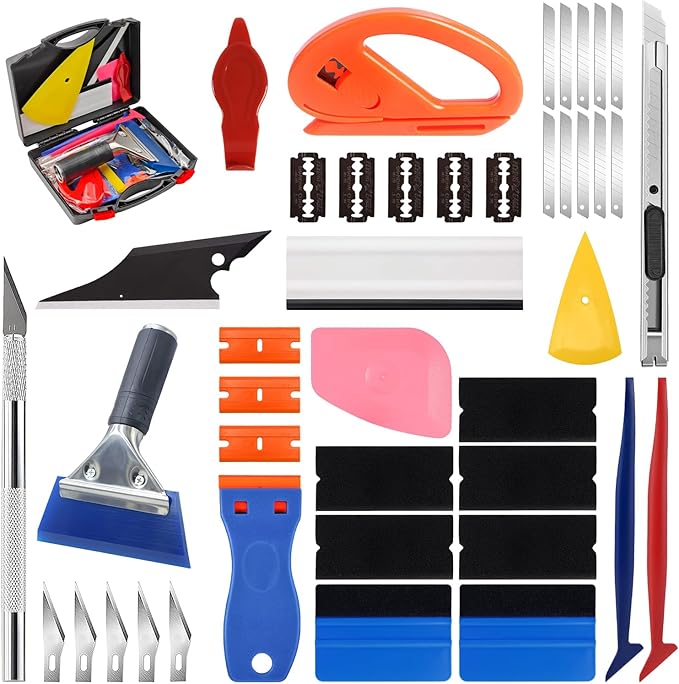 JIURUN 43 PCS Car Window Tint Kit, Vinyl Wrap Tool Window Tint Squeegee Tools Vehicle Glass Protective Film Installation Kit Automotive Window Film Tinting Kit