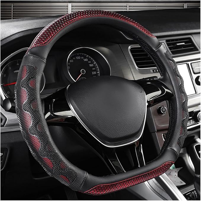 Yourkar Car Steering Wheel Cover, 15 Inch Leather D-Shaped Comfy Grip Steering Wheel Protector, Anti-Slip Steering Wheel Cove