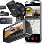 Dash Cam Front and Rear, 4K FHD Dual Dash Camera for Cars Built-in 5G WiFi GPS, 64GB Card Included, Car Camera with 3" IPS To