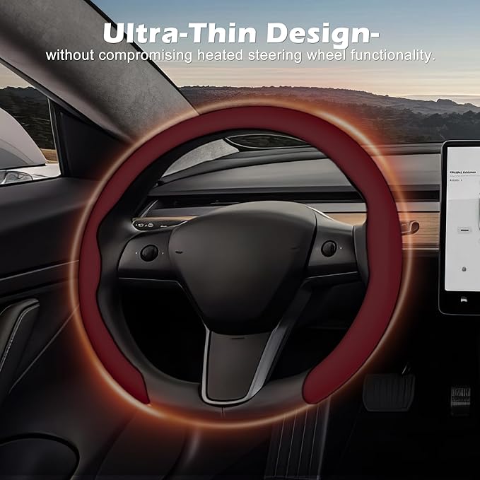 Frani Nappa Leather Steering Wheel Cover,Universal Fit 15 Inch-Premium Non-Slip Breathable Comfort Grip for Cars Trucks SUVs,Anti-Slip Durable Interior Upgrade Wine Red