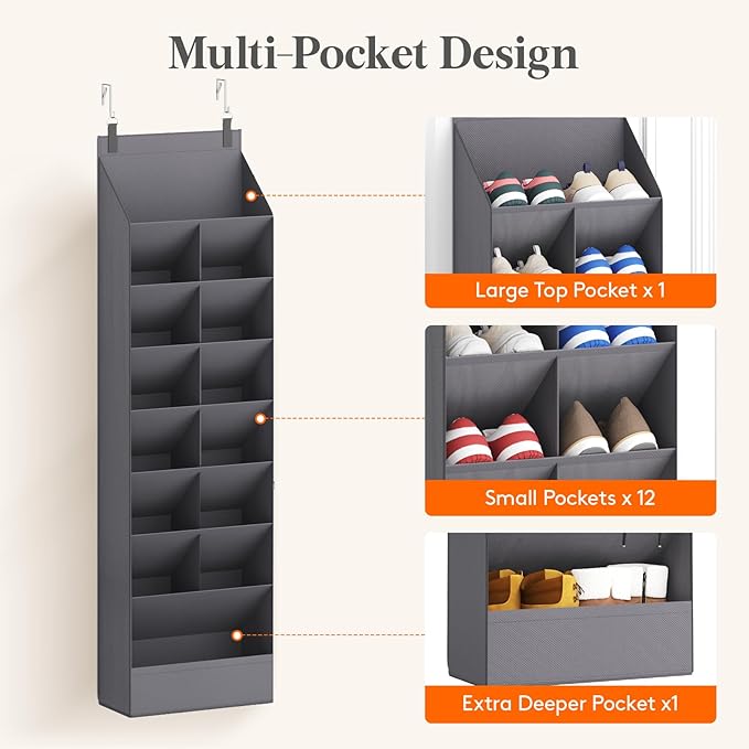 Lifewit 8 Tier Over the Door Shoe Organizer with 15 Large Deep Pockets, Fabric Hanging Shoes Shelf for Closet, Dorm Storage, 