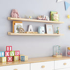 Picture Ledge Shelf for Wall, 48 inch Solid Pine Wood Nursery Book Shelves 2 Packs, Floating Ledge Shelves for Kids' Room Bed