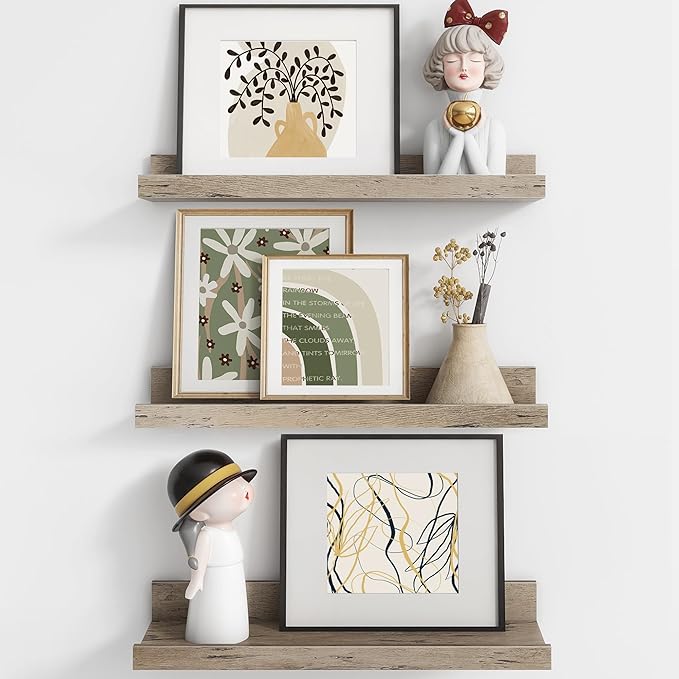 Axeman Picture Ledge Shelf | 16 Inch Grey Floating Shelves Set of 3 | Rustic Grey Wood Wall Shelves with Lip | 16" Picture Sh