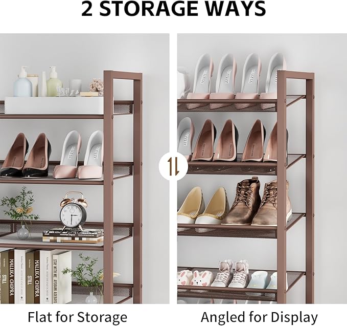 6-Tier Metal Large Shoe Rack,Tall Shoe Rack for Closet,entryway,Garage, with Adjustable Flat or Angled Shelves, Hold 20-26 Pa
