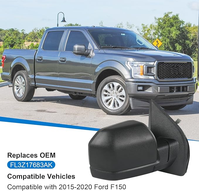 JDMSPEED Right Passenger Side View Mirror Compatible with 2015-2020 Ford F150 with Blind Spot Glass Power Black Without Turn 