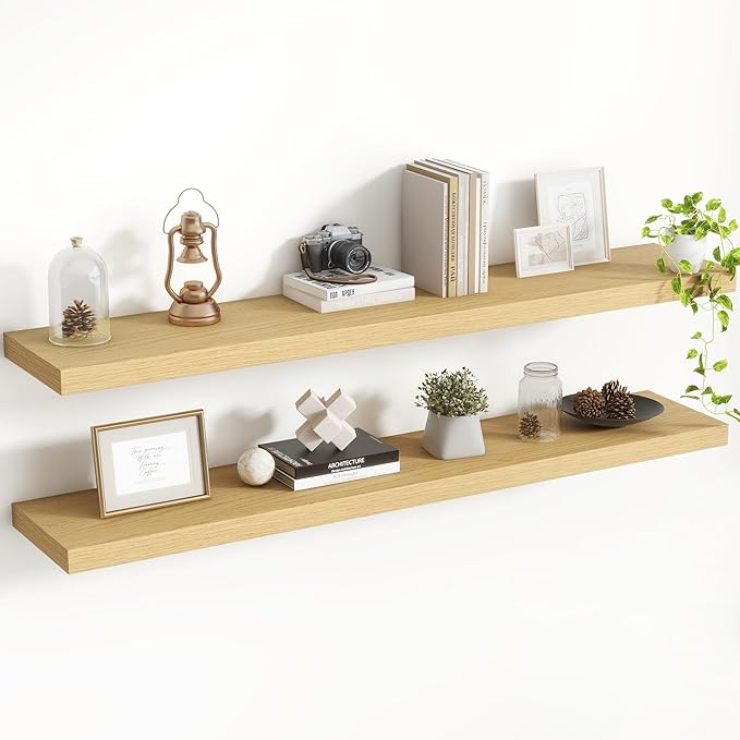 48 Inch Floating Shelves, 8 Inch Deep Floating Shelves for Wall, Hanging Shelf with Invisible Brackets, Deep Shelves for Bath