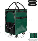 Reusable Grocery Bag On Wheels(Medium, Green), Rolling Tote Bag, Shopping Bag on Wheel, 8 Pockets and Zipper Cover for Trips, Foldable, Heavy Duty Handles, Carries Up to 66LBS