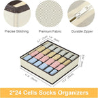 Joyoldelf Drawer Organizer 2 Packs, 24 Cell Collapsible Closet Cabinet Storage Boxes for Underwear, Socks, Bra, Handkerchiefs