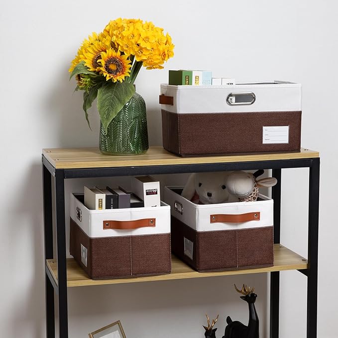 PRANDOM Foldable Storage Bins with Handles [3-Pack] Fabric Collapsible Storage Boxes Baskets Cubes Containers with Handles fo