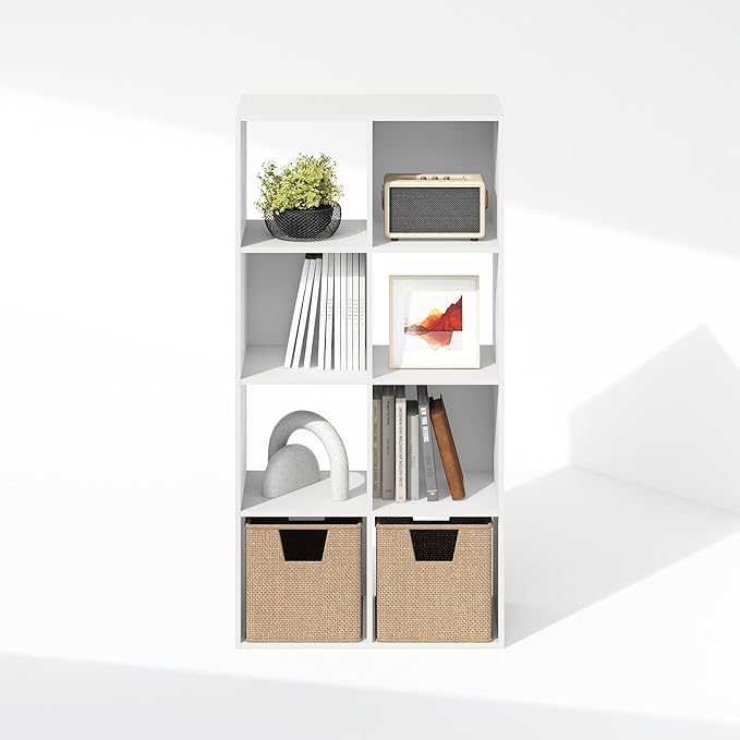 Furinno PELLI Book Shelf, 8-Cube Bookshelf, Horizontal Cube Storage Organizer Bookcase, 11.7 x 23.7 x 47, for Living Room, Be