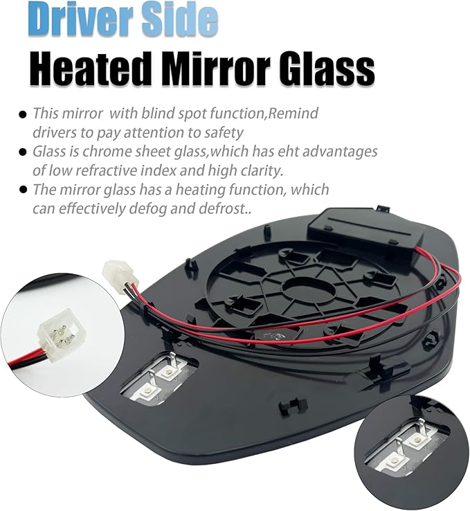 Replacement Left driver side Mirror Glass compatible with 2009-2014 Cadillac Escalade,GMC,2009-2014 Chevrolet Suburban,2009-2014 GMC Yukon, Blind Spot Detection, w/o Auto Dimming