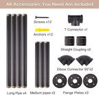 Clothes Hanger Pole Wall Mount, 72" Heavy Duty Detachable Black Iron Garment Bar Hanging Rod Holder, Clothes Rail Shelf Wardr