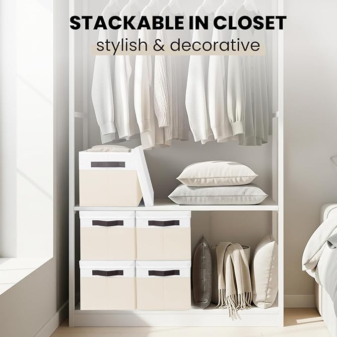 Large Closet Organizer Bins with Lids 8 Pack - Nursery Storage Baskets for Shelves Bedroom Dorm - Stackable RV Closet Organiz
