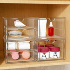 Acrylic Makeup Organizer, 4 Pack Drawer Organizer - Transparent Desktop Storage for Cosmetics, Office Supplies & More - Clear