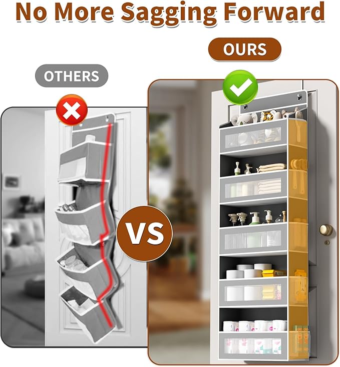 Over The Door Organizer, Over the Door Storage with 5 Large 10 Side Pockets, Hanging Door Organizer 44 lb Load Behind Door St