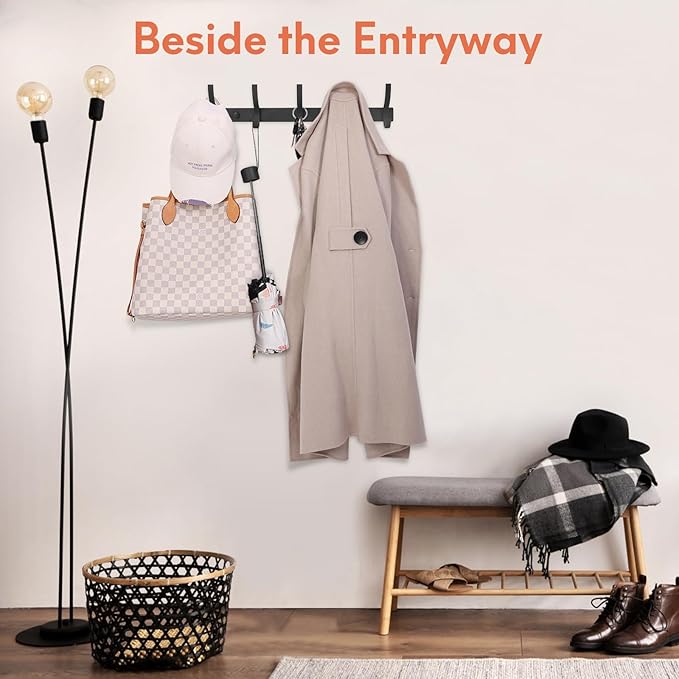 Optish Coat Rack Wall Mount, Coat Hook Wall Mount, Wall Hooks for Hanging, Hat Rack for Walls, Coats Hanger with 10 Hook, Tow