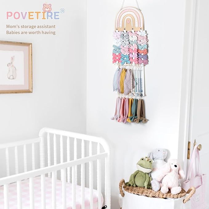POVETIRE Headband Holder Bow Holder for Girls Hair Bows,Rainbow Hair Accessories Organizer Storage Wall Hanging Display for N
