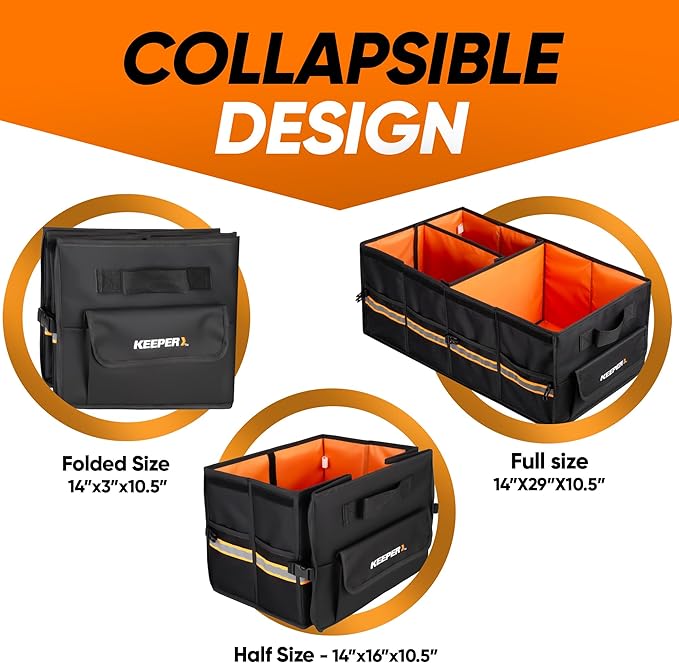 KEEPER Extra Large Trunk Organizer with Cooler, 70L, Multi-Compartment Collapsible Car Organizers and Storage, Non-Slip