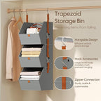 Homsorout Collapsible Hanging Closet Organizer - 3 Tier Closet Shelves Storage System with Hooks, Fabric Hanging Storage Bins