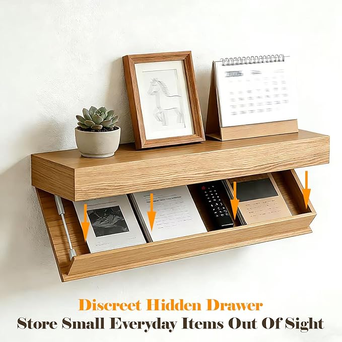 Magic Flap Hidden Shelf with Secret Compartment, Wall Mounted Floating Shelf with Concealed Storage Drawer, Hidden Compartmen