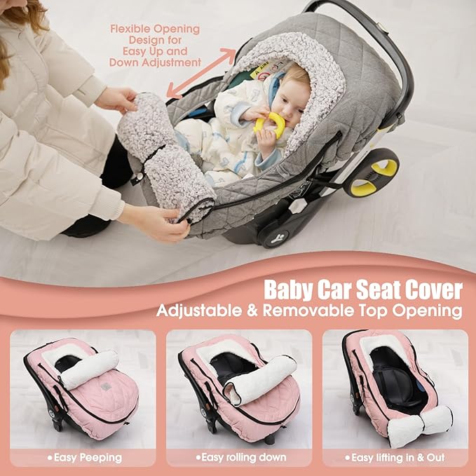 ACRABROS Car Seat Cover Baby: Winter Infant Carseat Canopy for Boy Girl Newborn, Zipper Peeping Window, Warm Cozy Cold Weathe